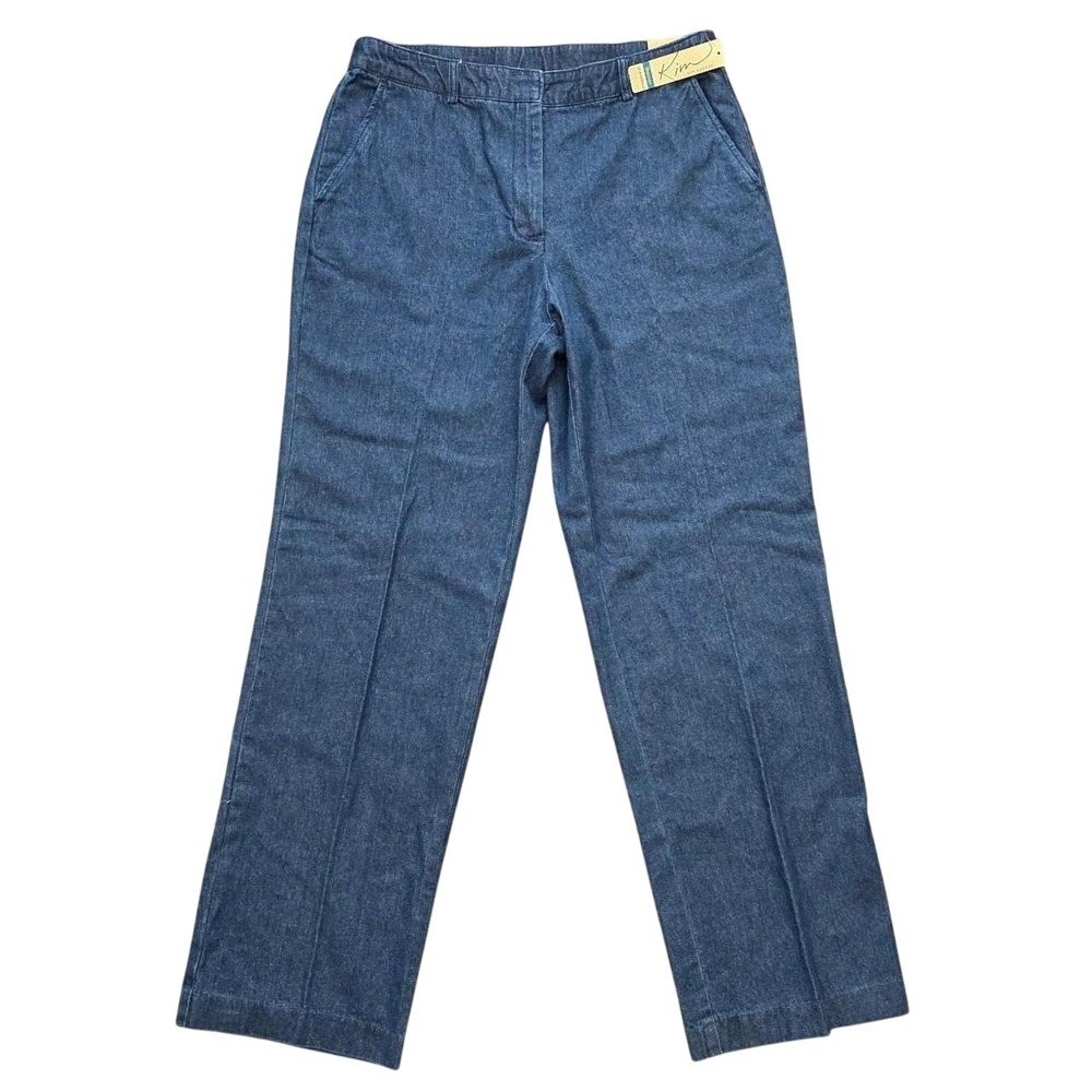 NWT Vintage Minimalist Blue Denim Straight Leg Trousers By Kim Rogers Size 10